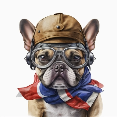 french buldog with googles dress and a pilot hat, clipart, white background, no text