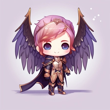kawaii cute boy, fairy knight, tiny chibi body with armor, crown, wings, smerk, super long cape, smile, clipart, sticker, retrowave style, no background, hd