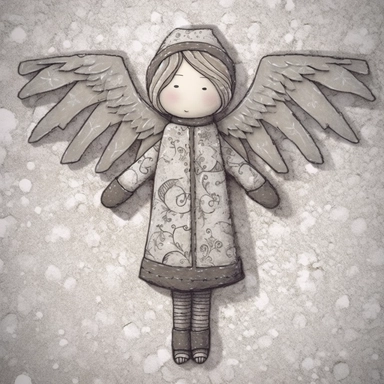 a cartoon girl snow angel, in the style of tim holtz, cfa voysey, detailed costumes, humor meets heart, muted colours, toyen, mono-ha, clipart--ar 2:3