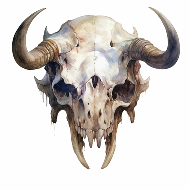 scary evil face of a pale demonic warthog skull looking head on, no eyes, watercolor, ultra high-detail, dark outlines, hyperrealism, white background, clipart