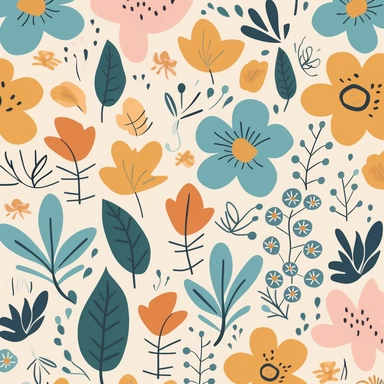 simple floral Pattern | GENRE: digital graphic clipart Art | EMOTION: cheerful | SCENE: A seamless pattern featuring simple digital graphic clipart art flowers in same sizes, with balanced negative space, in a peaceful and dreamy color palette | TAGS: doodle, floral, pattern, simple, cheerful | DESIGN ELEMENTS: Organic shames, bold textures, ample negative space | AESTHETIC: cheerful cartoon | COMPOSITION: Seamless, repeating pattern with a harmonious arrangement of elements and balanced negativ
