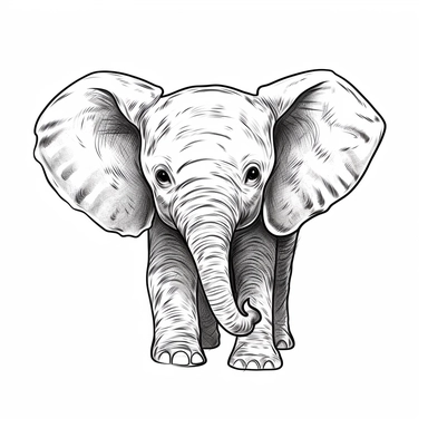 black handdrawn simple illustration of a baby elephant on a white background, no shading, svg clipart, line art