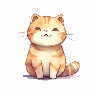 a happy cute Scottish Fold kitten .watercolor whimsical minimalist illustratoin .dogecore .drawing outline.full body .outline. diecut .Clipart. On white background