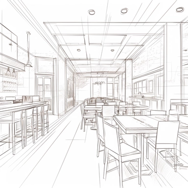 line art clipart, blueprint construction drawing architects plan of restaurant