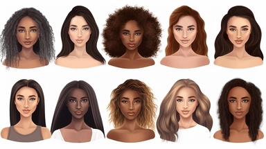 1 Black woman with long hair Clip art Skin tone Hair Facial features Clothing Expression Diversity Respectful Accurate, clipart hd on white background, spaced out
