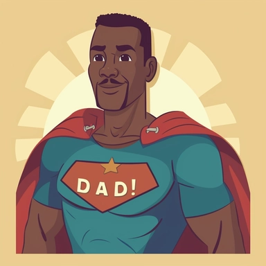 Super Dad: Illustrate a clip art image of an black dad wearing a superhero cape and a t-shirt with the word DAD emblazoned on it. This clip art can symbolize the strength and heroism of fathers.