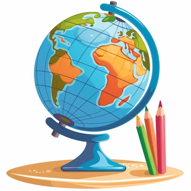 Transport your educational designs to a world of imagination and learning with a delightful cartoon-style clipart of a desk globe against a clean white background. Picture a charming and animated desk globe, featuring vibrant colors, cute facial expressions, and playful details. The continents and oceans on the globe can be depicted in an appealing and simplified manner, ensuring easy recognition while maintaining a whimsical aesthetic. Against the white background, the cartoon-style desk globe 