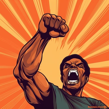 cartoon style, clipart, black fist in the air,