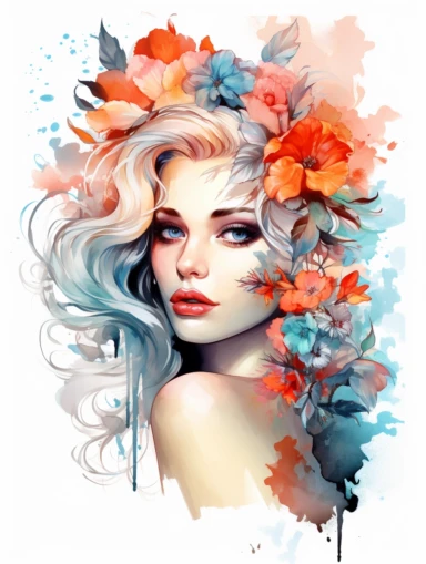 Alcohol ink wash, goddess solarium, Timeless voyage, influenced by Sailor Jerry and Ed Hardy's tattoo flash minimalism, breathtaking portrait, 12k, modern clarity, sticker art, clipart png, photorealistic, watercolor, digital painting, WHITE BACKGROUND, fantasy style, realistic, painting, ultra details,