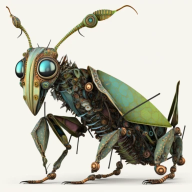 3D patchwork clipart, steampunk, stitched fabric mantis, colorful die cut sticker, patchwork quilted mechanical mantid, 3D, HD, unreal engine, 8k, centered