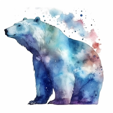 watercolor clipart of celestial bear, on white background