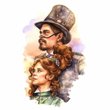 steampunk married couple watercolour, clipart