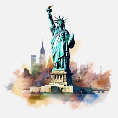 Statue of Liberty - New York City, USA, professional clipart, aquarelle, clean, neat