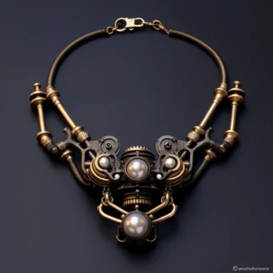 necklace with metal plumbing munsen clip and pearls