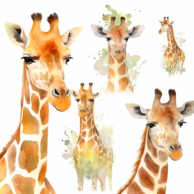 Giraffe Watercolor Clipart, Cute Clip art for commercial use, Transparent PNGs, African Safari Zoo Animal, Baby Giraffe Silhouette