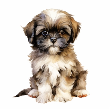 Watercolour cute Shih Tzu puppy sitting, beautiful details, ultra detailed, ultraphoto real intricate detailed, high definition, graphic clipart, hyper realistic,detailed, white background
