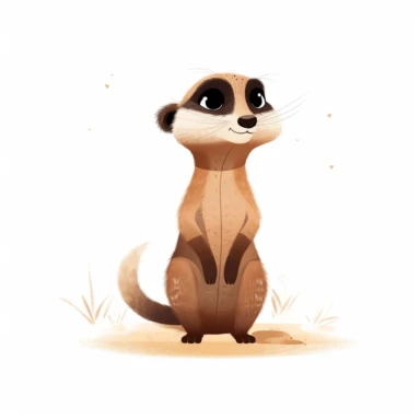 cute meerkat, standing tall and alert, earthy tones, clipart, on a white background