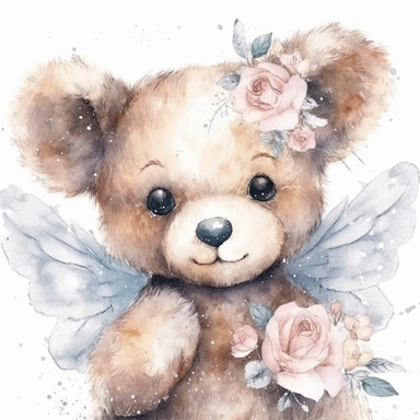 cute baby bear angelic face watercolor clipart