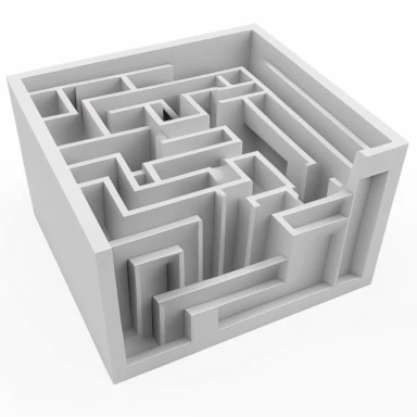 a 3d maze transposed on a white background for clipart