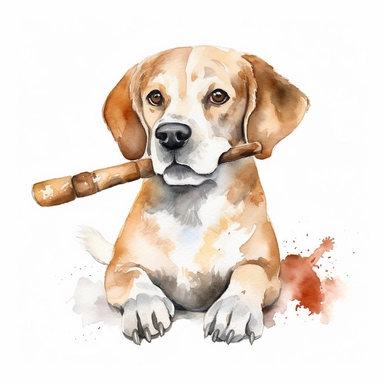 Watercolor dog bone clipart, white isolated background, space out, hd