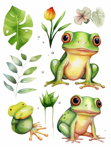 frog Watercolor Clipart, Cute Baby Shower Graphics