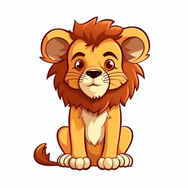 cute lion, roaring with strength and confidence, the king of the savanna, earthy tones, clipart, on a white background