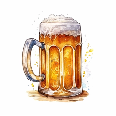 a pint of beer Watercolor clipart cute kawaii , wooden element, wooden pad