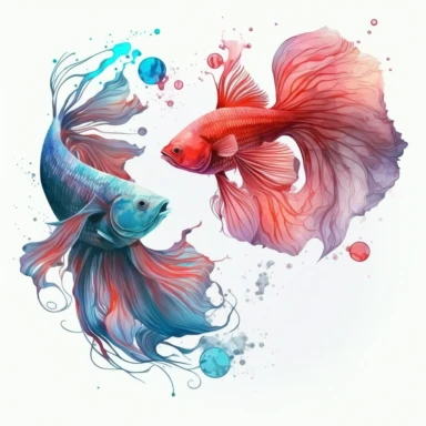 tarquois and red betta fish, light watercolor clipart, isolated on white background, James Jean and Peter Mohrbacher, no text, no captions