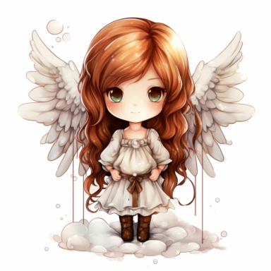 Angel of Death chibi, watercolor, clipart, sublimation, white background
