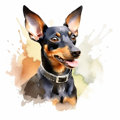 Toy Manchester Terrier dog, water color style, clipart, white background