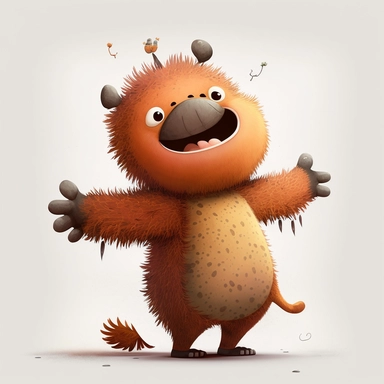 cartoon, cute, animal character, clipart, big smile, arms open welcoming a hug