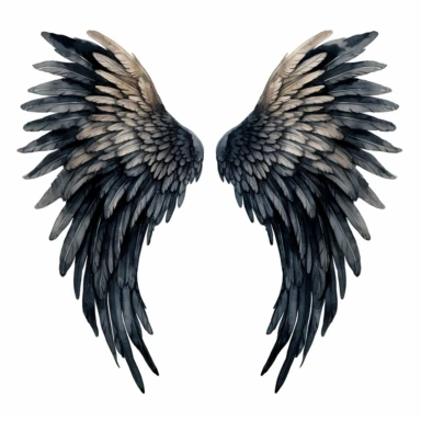 watercolor Clipart of black angel wings, white background, detailed, 8k, high resolution