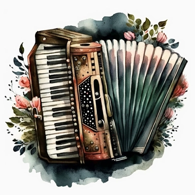 Vintage Accordion Watercolor Clipart, clipart, white background, no watermark, no text, no word