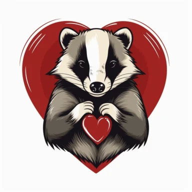 extremely simple clipart image of a badger holding a heart