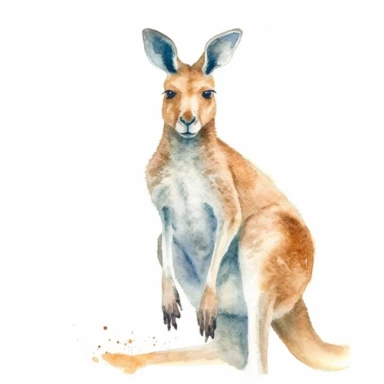 Watercolor clip art on white background, Australian kangaroo, soft pastel, vintage, cinematic, dramatic, ultra realism,4k, very detailed, white background,