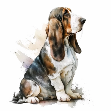 a watercolor painting of a Basset Hound, clipart, white background
