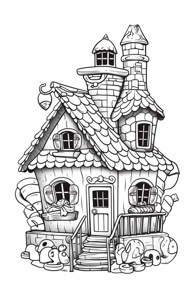 gingerbread house, clip art, coloring page, simple, line art, isolated on white background