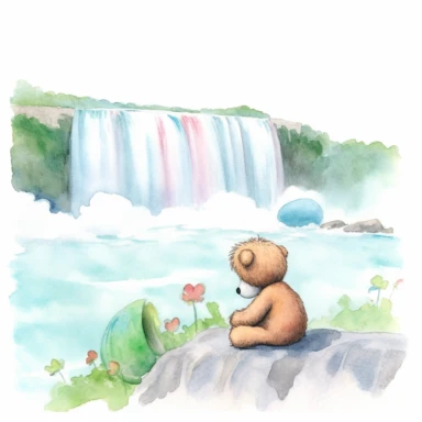 Niagara Falls childhood memory, water color style, clipart, white background