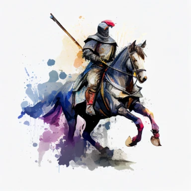 knight on a horse, watercolor clipart, transparent background, no text or logos or watermark