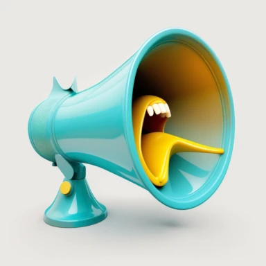 a megaphone with screaming mouth, clipart style, on white background