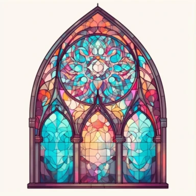 an intricate stained glass window design clipart, in the style of pastel gothic, #screenshotsaturday, reimagined religious art, multiple shapes,islamic art and architecture, watercolor illustrations, no background