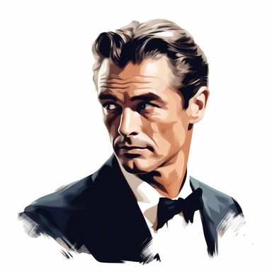 beautiful stunning handsome vintage old hollywood cinema man, paint art style, clipart, white background, superrealistic, one of a kind