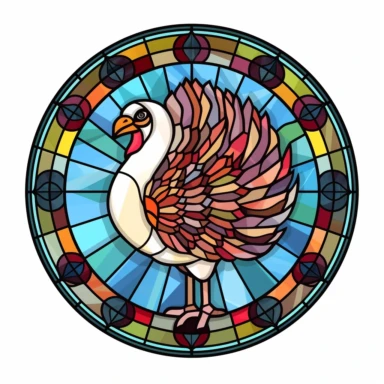 round stained glass turkey clipart, white background