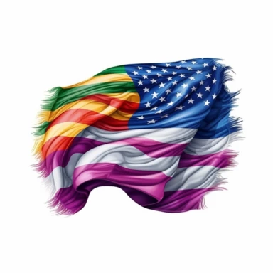 Cute Beautiful Rainbow American flag Pride LGBT Sublimation Clipart,Cartoon, hyper realistic, intricate detail, illustration style,high solution,on the white background