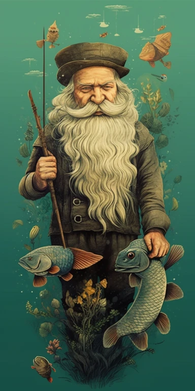 handcarved wood clipart of hipster fisherman