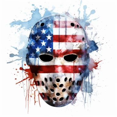 watercolour ice hockey mask painting american flag, in the style of digital mixed media, splatter paintings, full body, tattoo, parodic, sentimental realism, ferrania p30, clipart