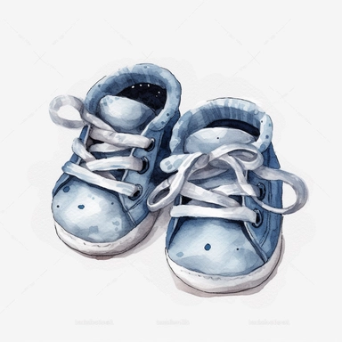 a watercolor clipart artwork of a newborn boy shoes, blank background, highly detailed, 8k