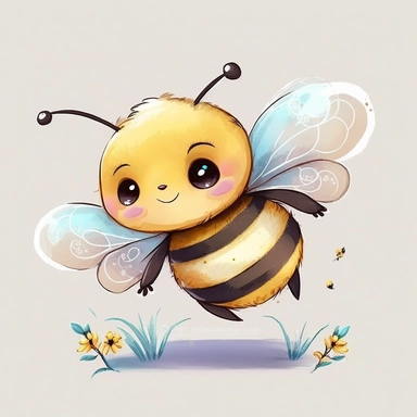cute bee vector illustration for clipart, bee is the focal point in a white background, he is flying through the air by himself, nursery watercolor, in the style of watercolor painting, white background, charming anime characters, cute and colorful, depiction of animals, high quality--seed 4107006010