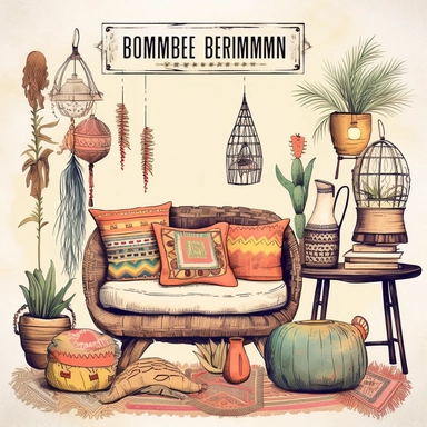 Bohemian Home Decor: Create clipart depicting bohemian-inspired home decor items like colorful rugs, throw pillows, tapestries, lanterns, succulent plants, and eclectic furniture pieces. These elements can be used to enhance interior design mockups or bohemian-themed projects with vibrant colors, organic shapes, and a sense of free-spiritedness to capture the essence of bohemian decoration.