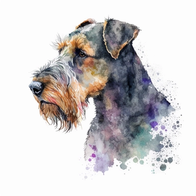Generate an image of a Airedale Terrier dog Clipart in watercolor style on a white background